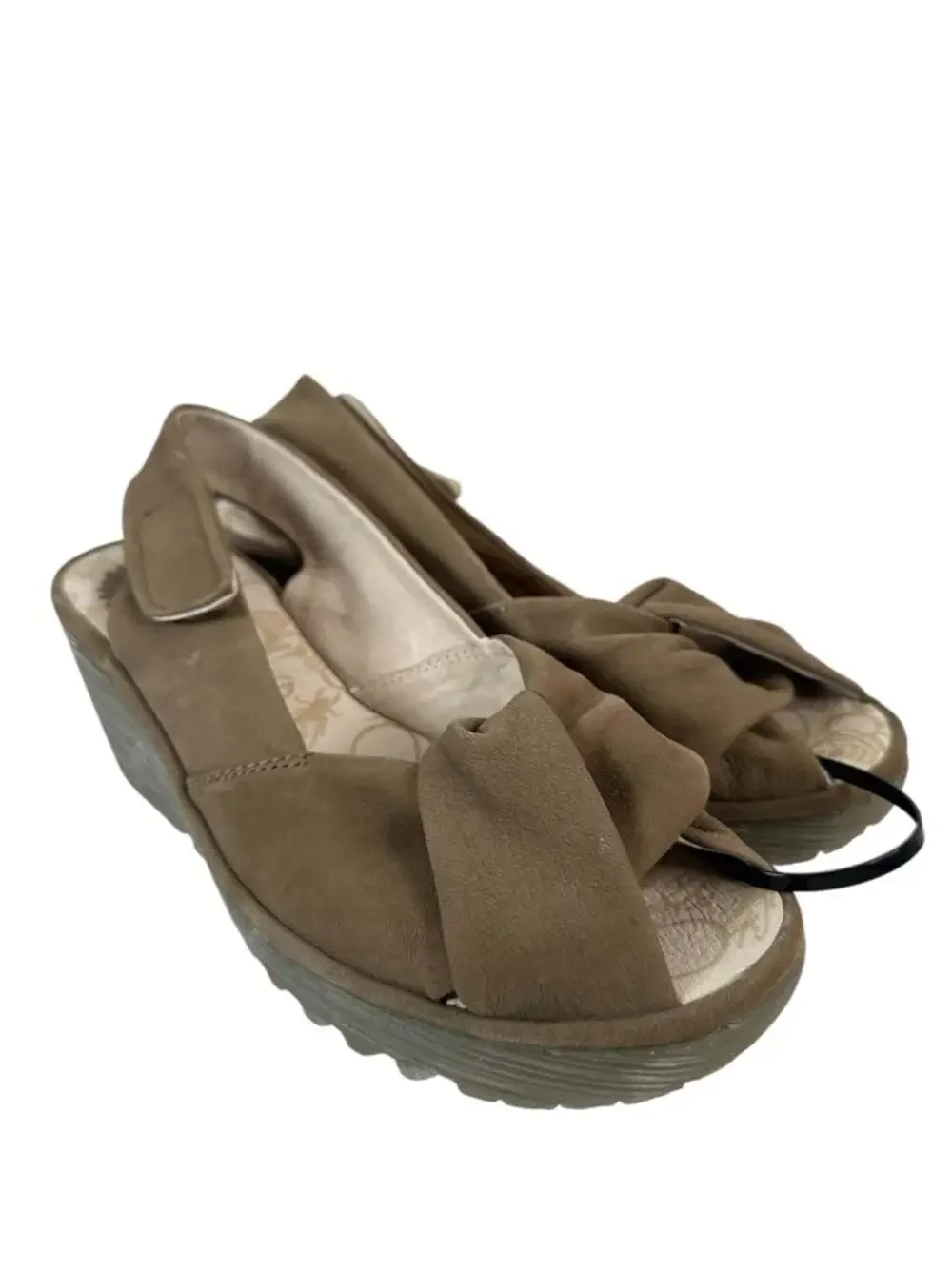 Fly London Yakin Harbor Tan Suede Knot Wedge Slingbacks Womens 40 9